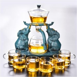 Kung Fu Glass Tea Set, Magnetic Water Flow Rotating Cover Bowl Lazy Semi-Automatic Glass Teapot with 6 Glass Tea Cups